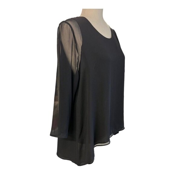 Lola & Sophie Womens Sheer Sleeve Blouse~Size M~Black Tunic Silk Top~L12 22 - Picture 3 of 12